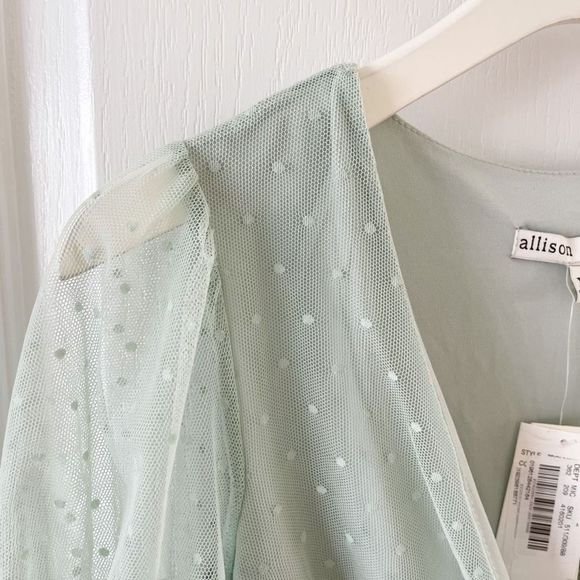 Allison & Kelly NWT Junior XS Pastel Green Ruffled Pokadot Dress with Ruffle Tri - Picture 5 of 11